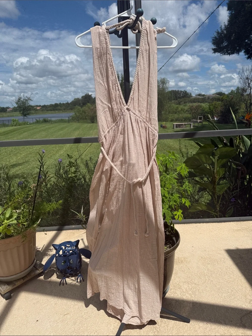 Shore Cream Lightweight maxi Swim Coverup with Tie Detail and open side slits